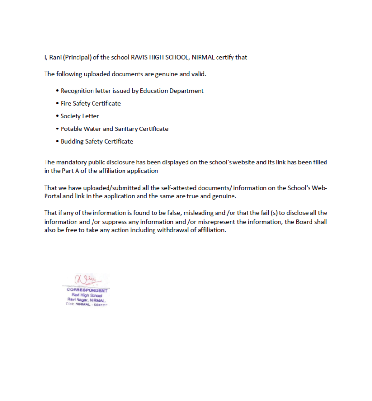 self declaration ravi high school